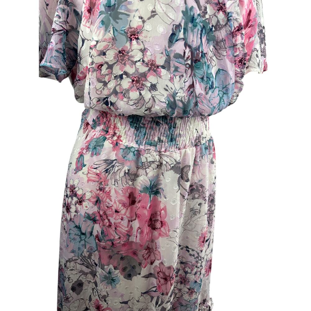 Lane Bryant Floral Ruffle Smocked Dress Plus Size 26/28 Wedding Bridal Shower - Picture 5 of 16